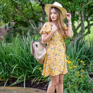 Forever 21 yellow floral wrap dress